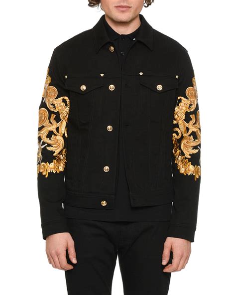 versace jean jacket mens|versace black denim jacket.